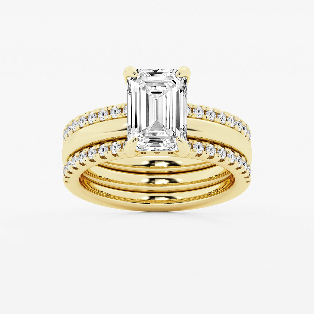 3 1/2 ctw Emerald Lab Grown Diamond Double Band Bridal Set