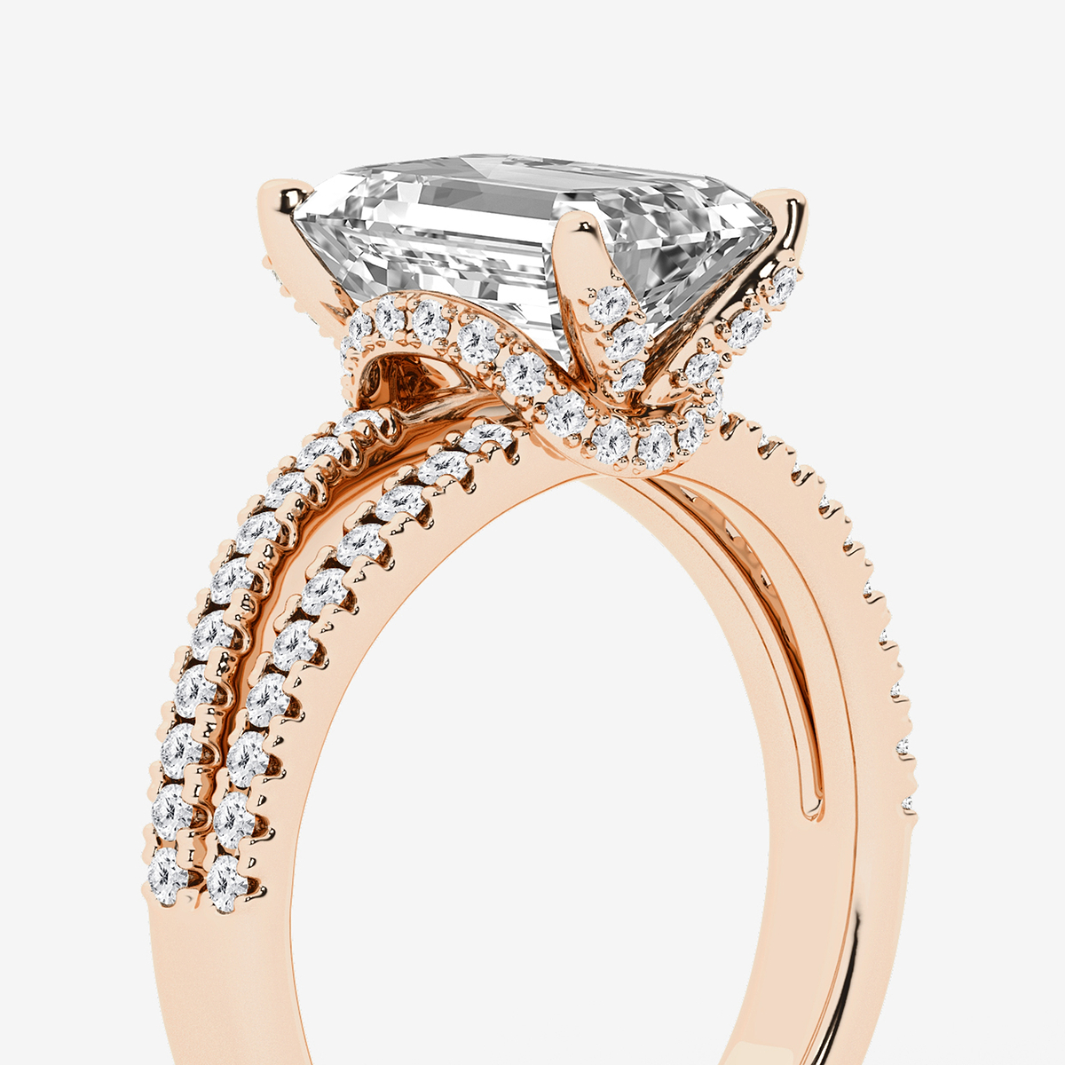 Additional Image 2 for  4 2/5 ctw Emerald Lab Grown Diamond Split Shank Draped Hidden Halo Engagement Ring
