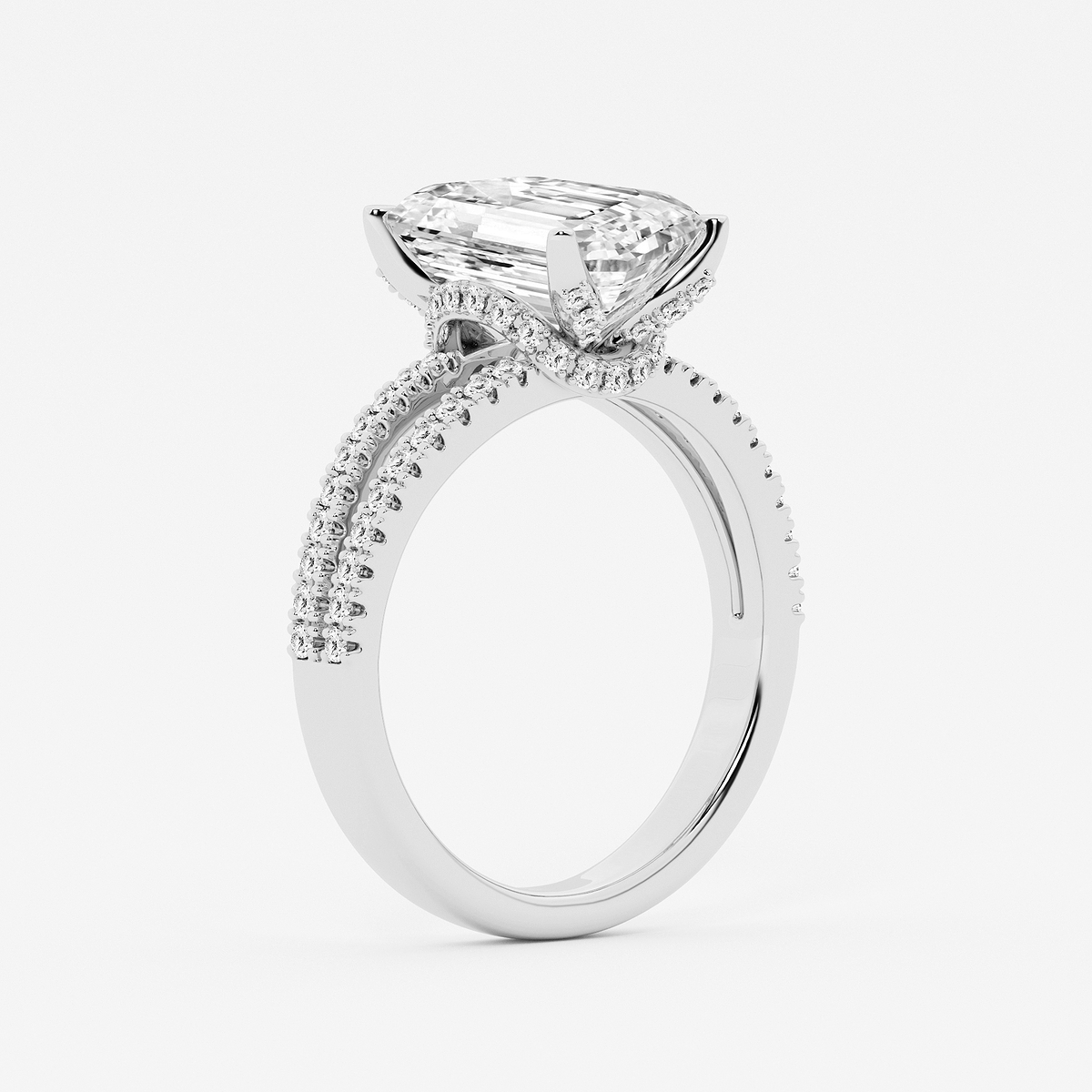 Additional Image 2 for  4 2/5 ctw Emerald Lab Grown Diamond Split Shank Draped Hidden Halo Engagement Ring