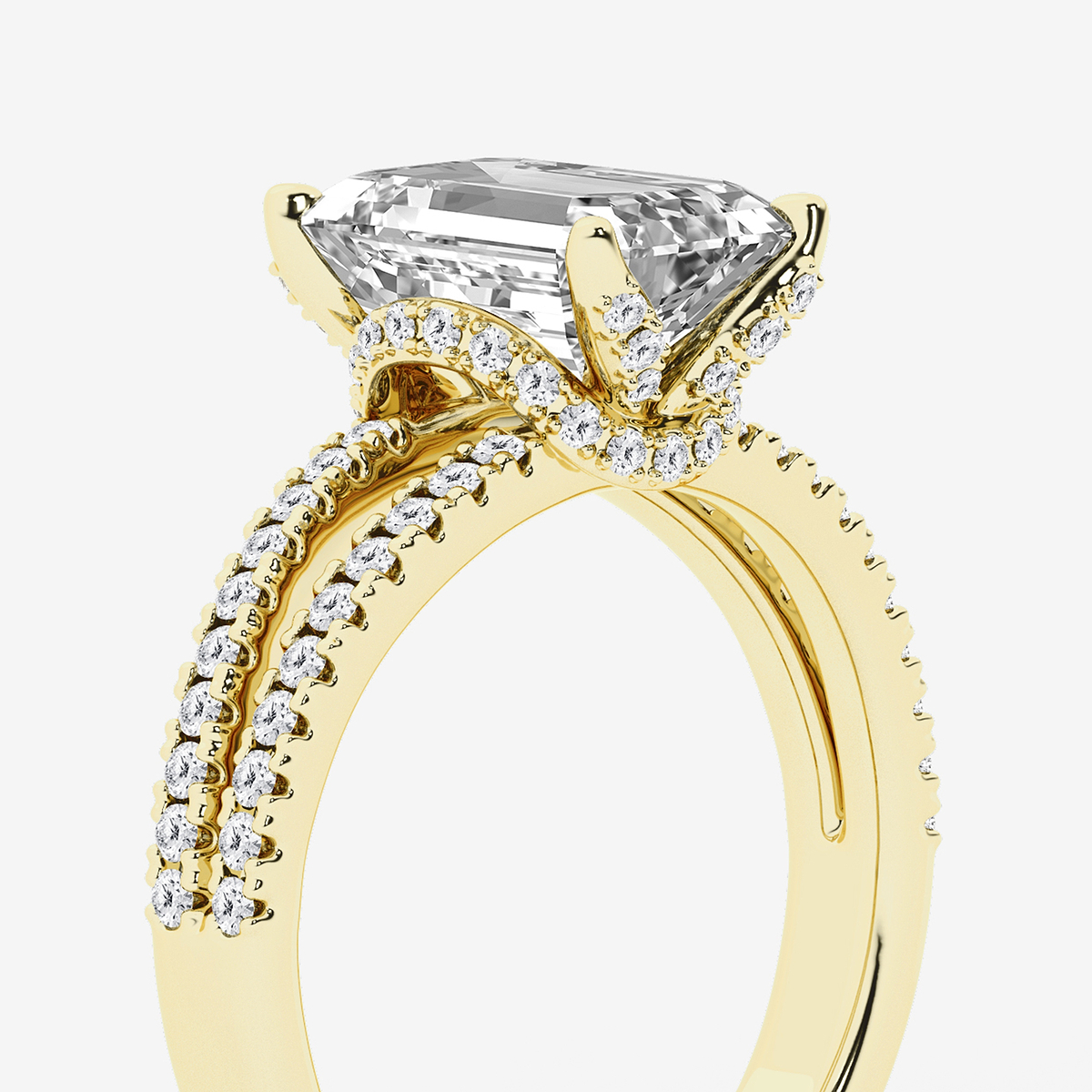 Additional Image 2 for  4 2/5 ctw Emerald Lab Grown Diamond Split Shank Draped Hidden Halo Engagement Ring