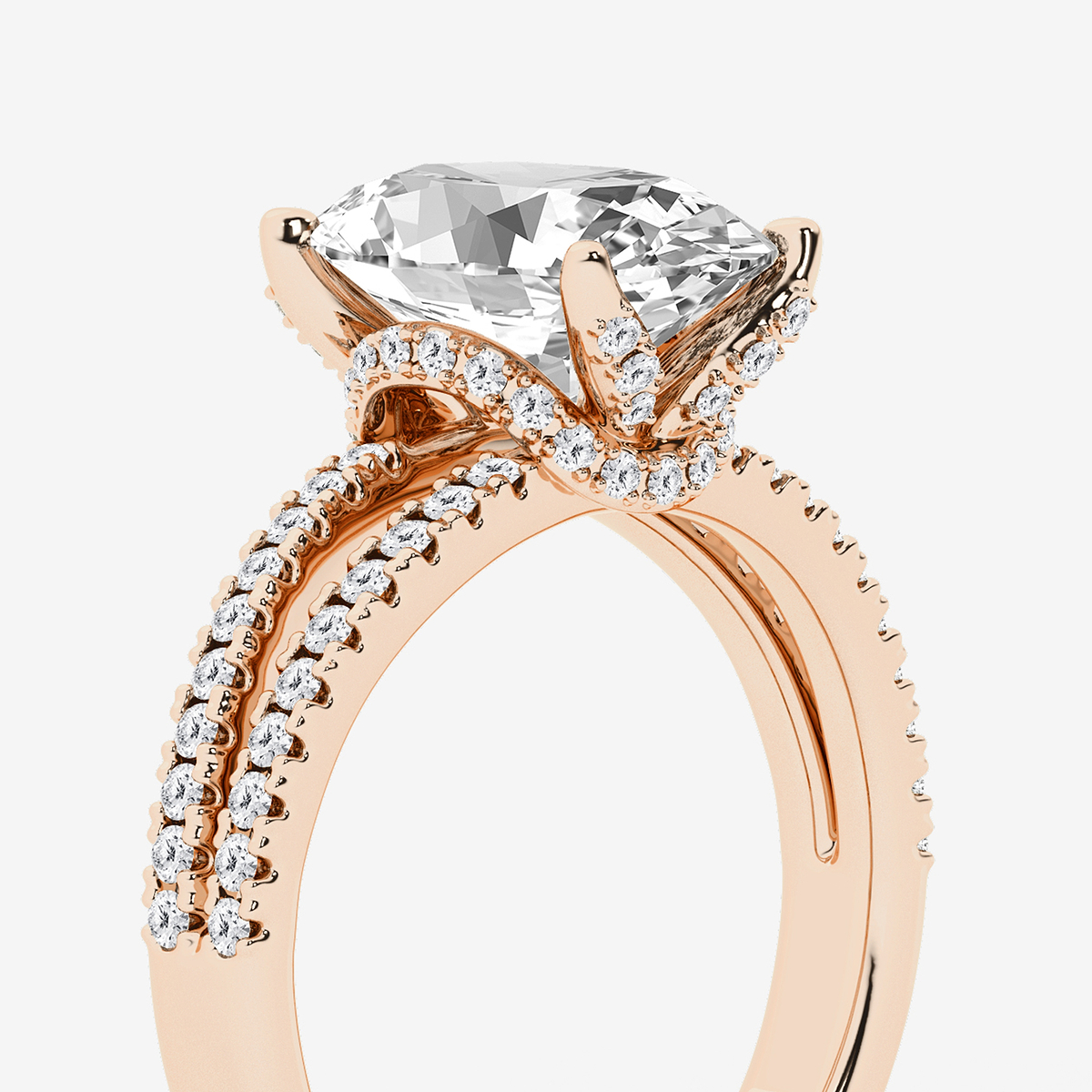 Additional Image 2 for  4 2/5 ctw Oval Lab Grown Diamond Split Shank Draped Hidden Halo Engagement Ring