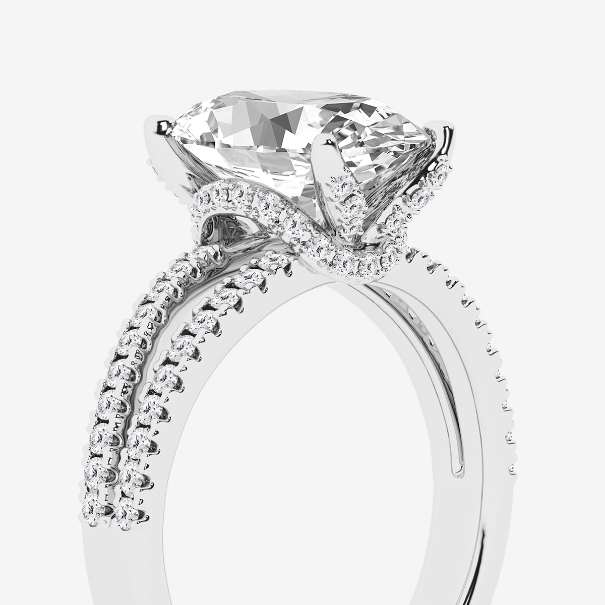 Additional Image 3 for  4 2/5 ctw Oval Lab Grown Diamond Split Shank Draped Hidden Halo Engagement Ring
