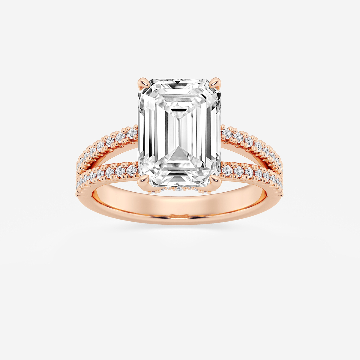 4 2/5 ctw Emerald Lab Grown Diamond Split Shank Draped Hidden Halo Engagement Ring