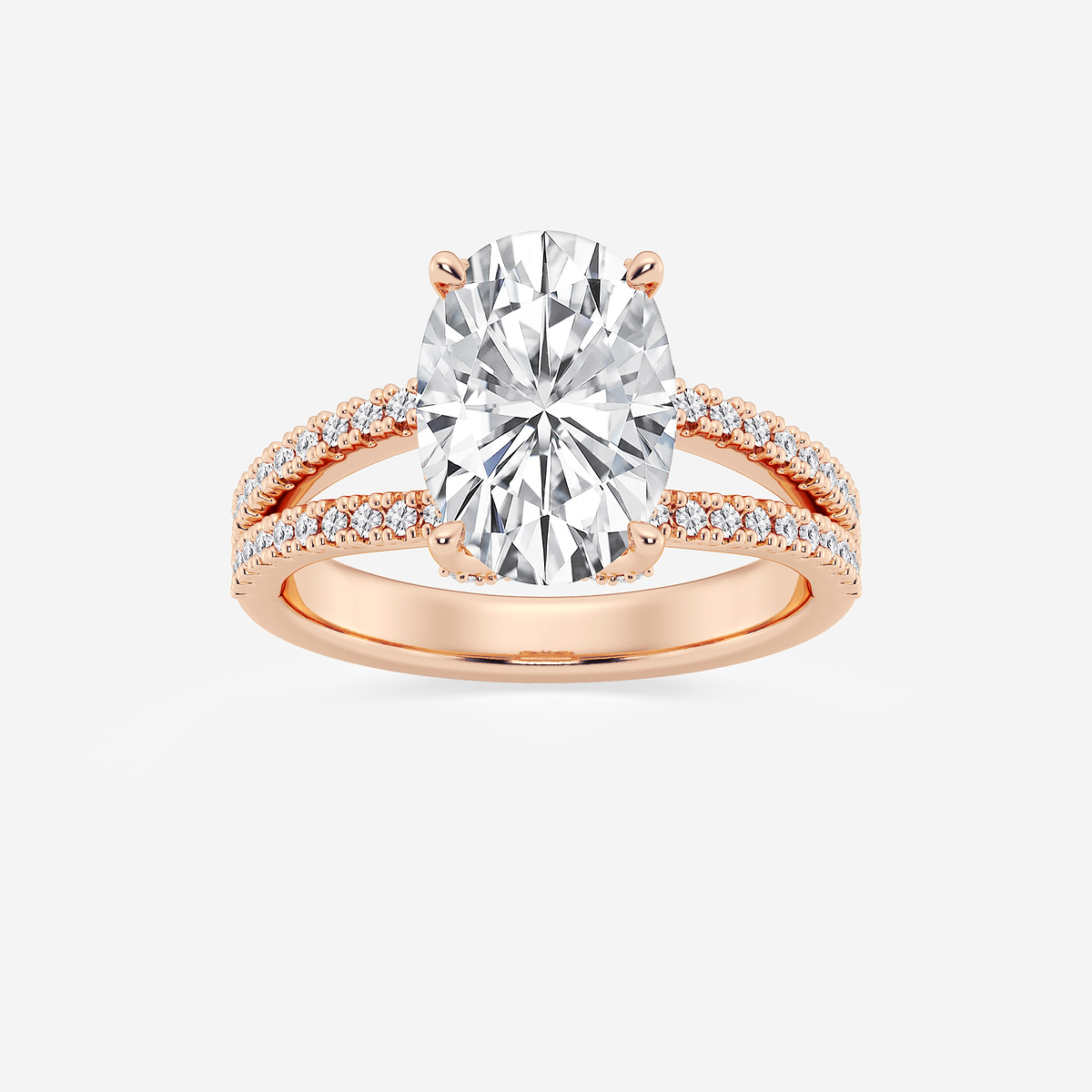 4 2/5 ctw Oval Lab Grown Diamond Split Shank Draped Hidden Halo Engagement Ring