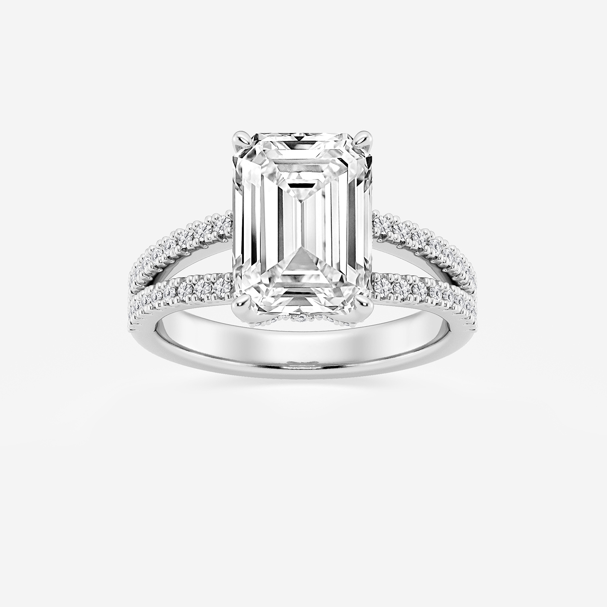 4 2/5 ctw Emerald Lab Grown Diamond Split Shank Draped Hidden Halo Engagement Ring