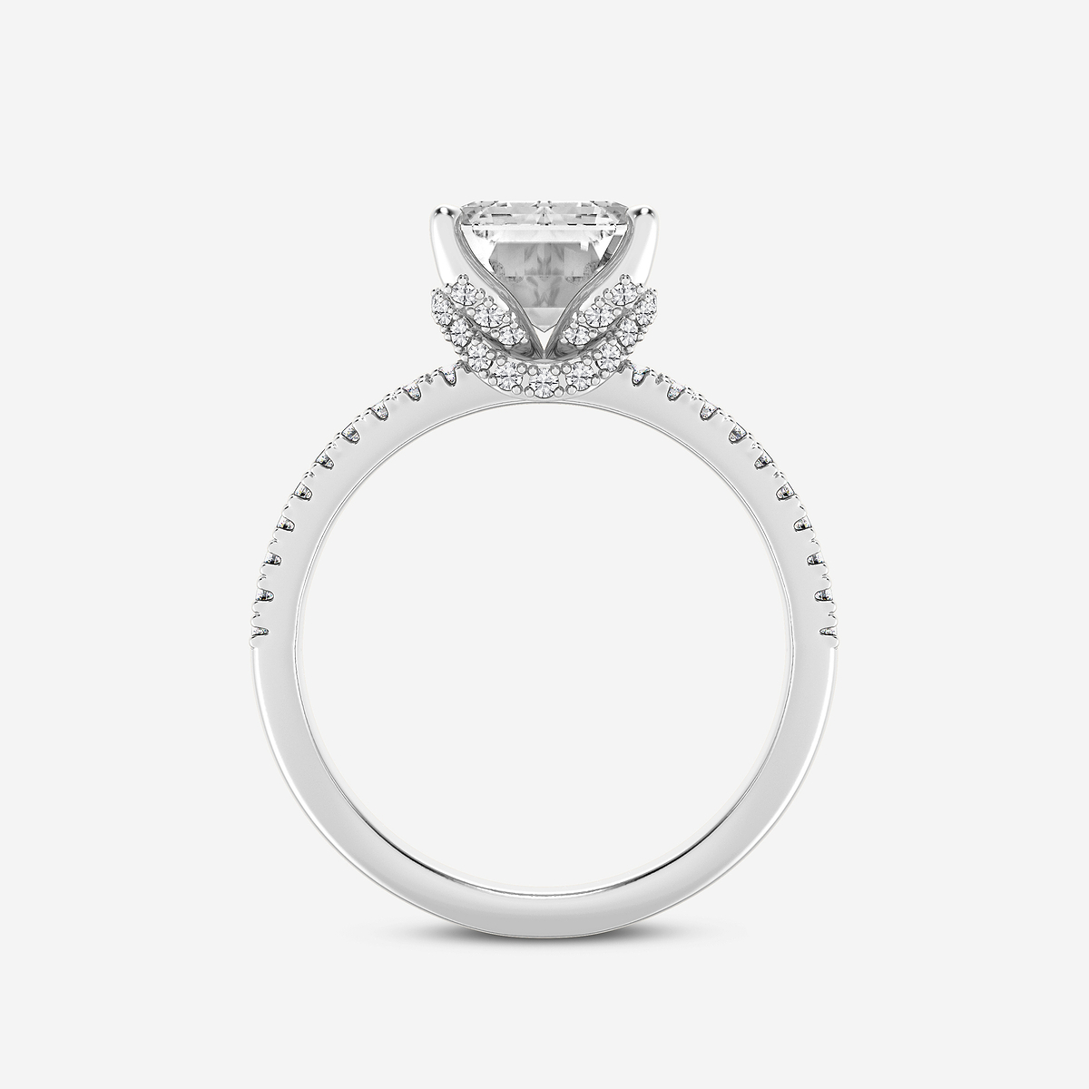 Additional Image 1 for  4 2/5 ctw Emerald Lab Grown Diamond Split Shank Draped Hidden Halo Engagement Ring