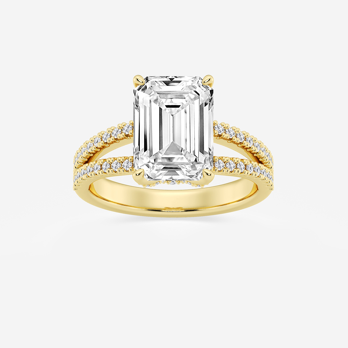 4 2/5 ctw Emerald Lab Grown Diamond Split Shank Draped Hidden Halo Engagement Ring