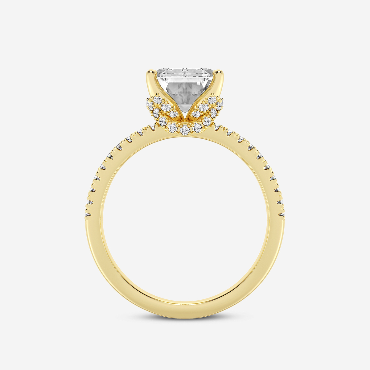 Additional Image 1 for  4 2/5 ctw Emerald Lab Grown Diamond Split Shank Draped Hidden Halo Engagement Ring