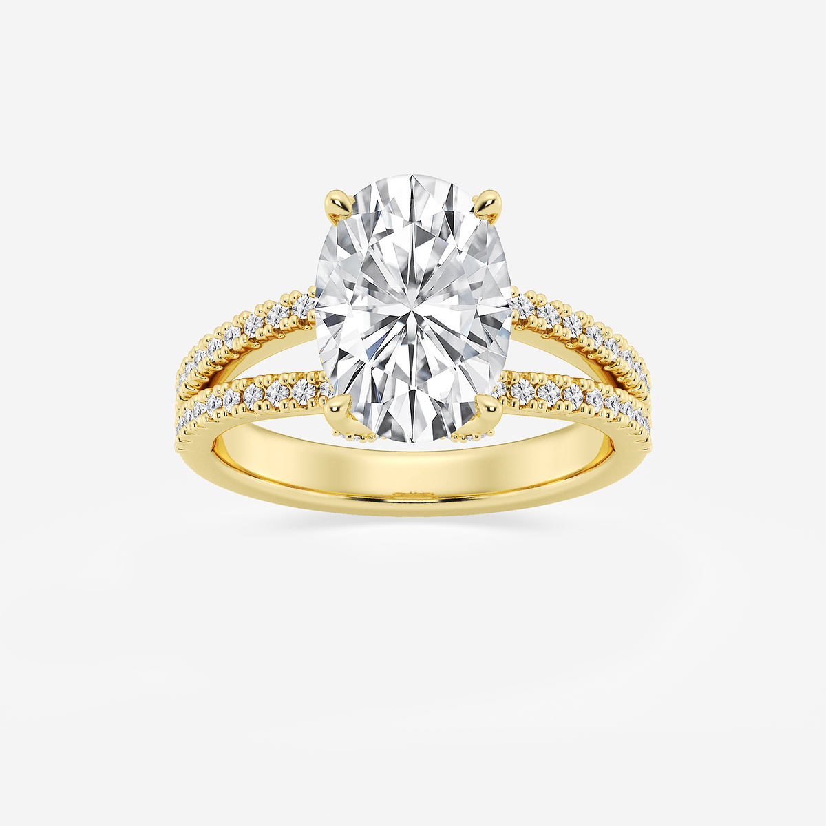 4 2/5 ctw Oval Lab Grown Diamond Split Shank Draped Hidden Halo Engagement Ring