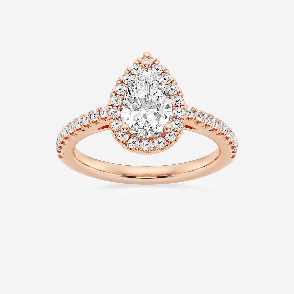 1 1/3 ctw Pear Lab Grown Diamond French Pave Halo Engagement Ring 14K Rose Gold, FG, VS2+