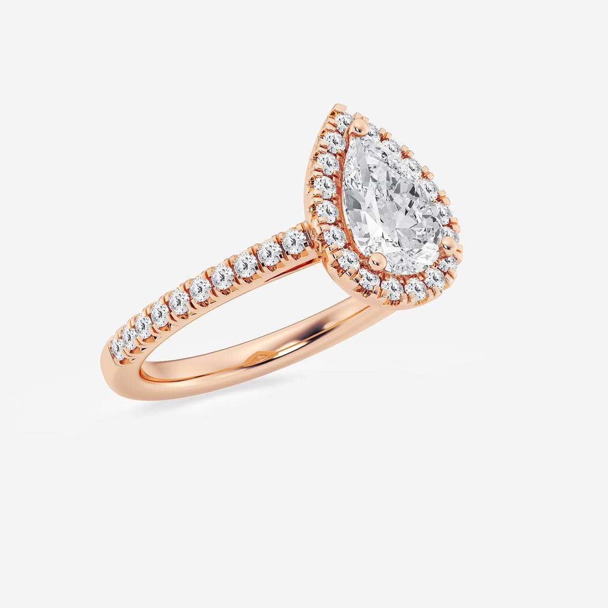 1 1/3 ctw Pear Lab Grown Diamond French Pave Halo Engagement Ring 14K Rose Gold, FG, VS2+