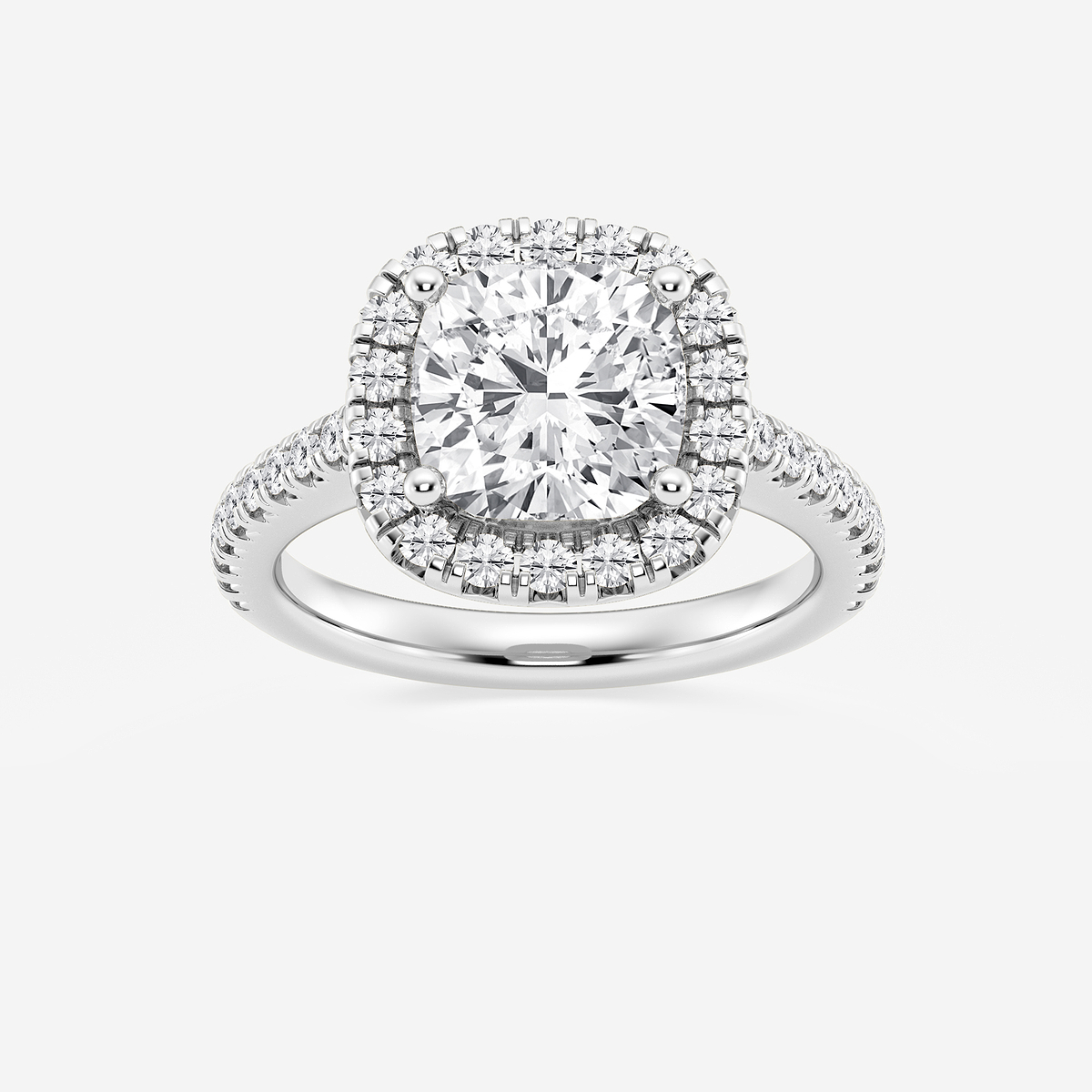 3 ctw Cushion Lab Grown Diamond French Pave Halo Engagement Ring