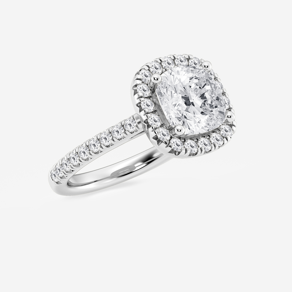 Additional Image 1 for  3 ctw Cushion Lab Grown Diamond French Pave Halo Engagement Ring