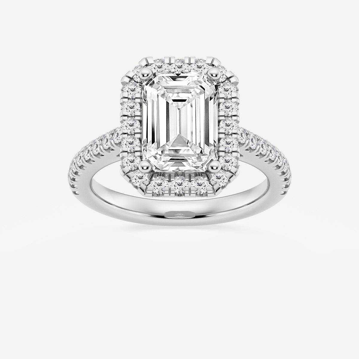 3 ctw Emerald Lab Grown Diamond French Pave Halo Engagement Ring