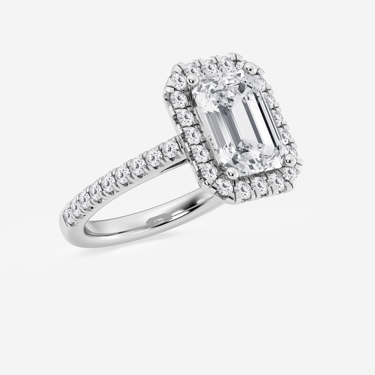 Additional Image 1 for  3 ctw Emerald Lab Grown Diamond French Pave Halo Engagement Ring
