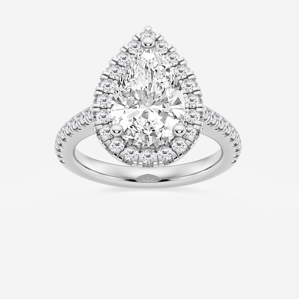 3 2/3 ctw Pear Lab Grown Diamond French Pave Halo Engagement Ring