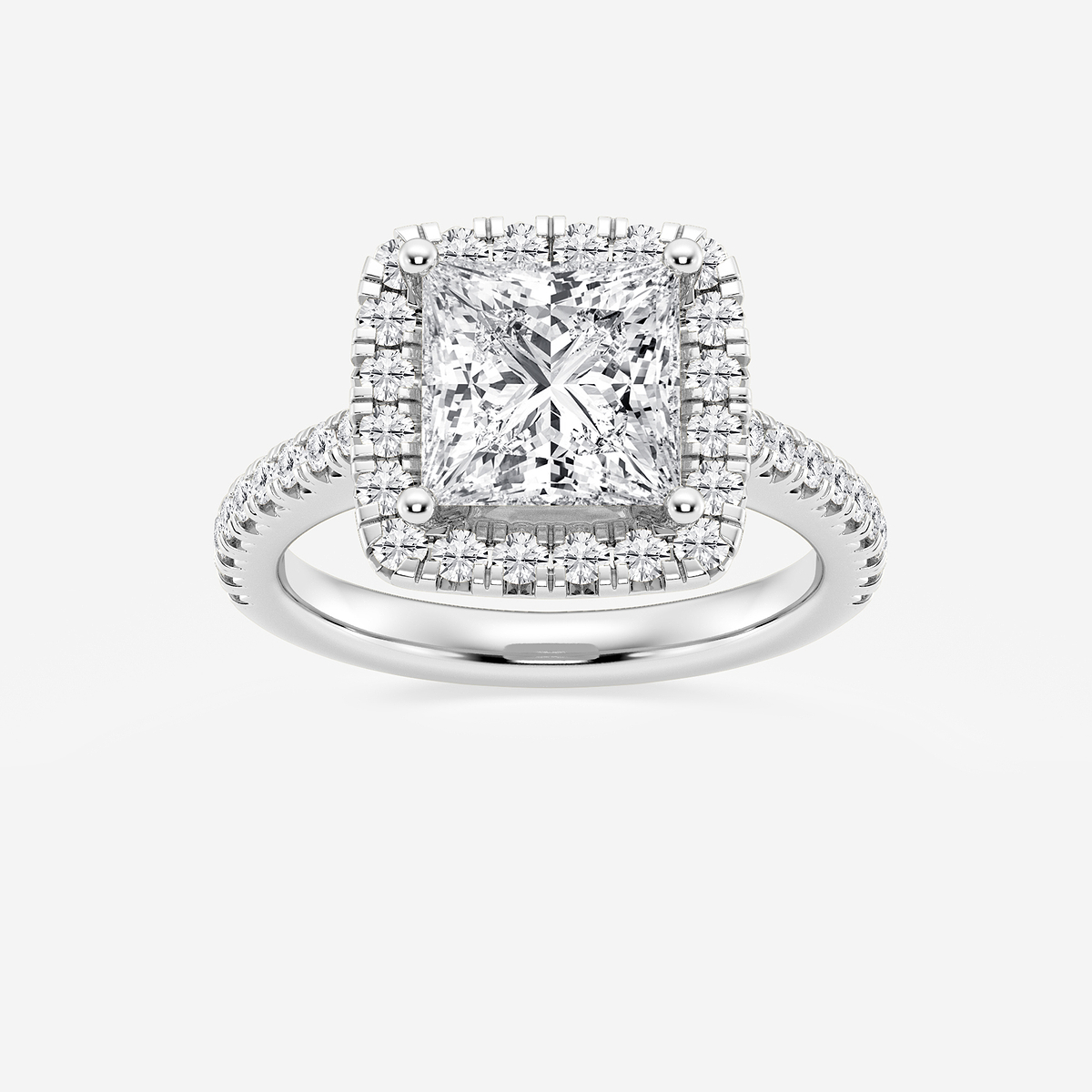 3 ctw Princess Lab Grown Diamond French Pave Halo Engagement Ring