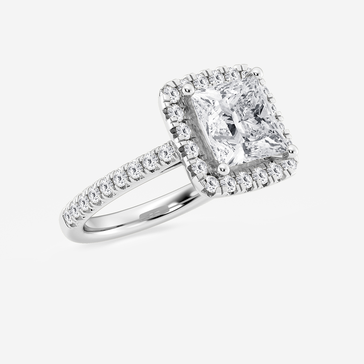 Additional Image 1 for  3 ctw Princess Lab Grown Diamond French Pave Halo Engagement Ring