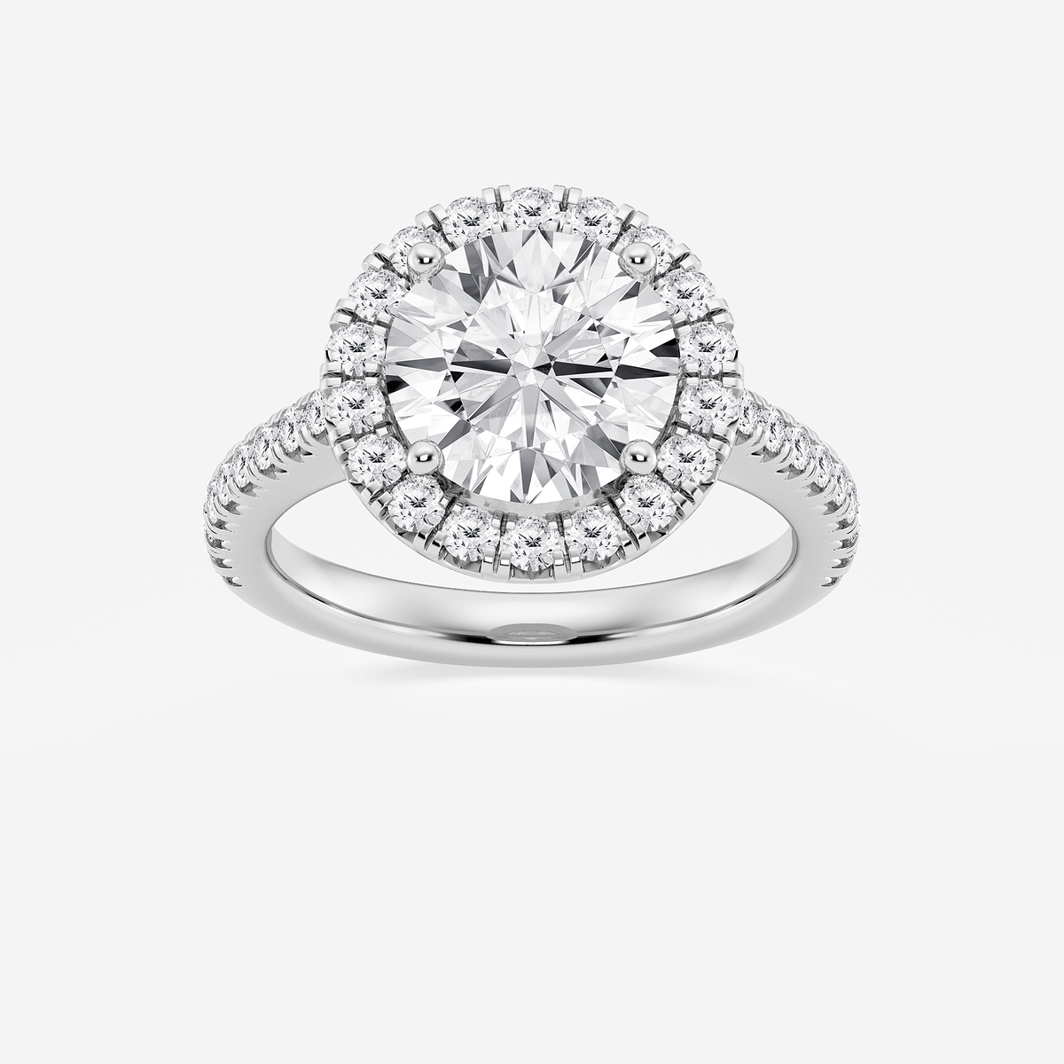 3 ctw Round Lab Grown Diamond French Pave Halo Engagement Ring