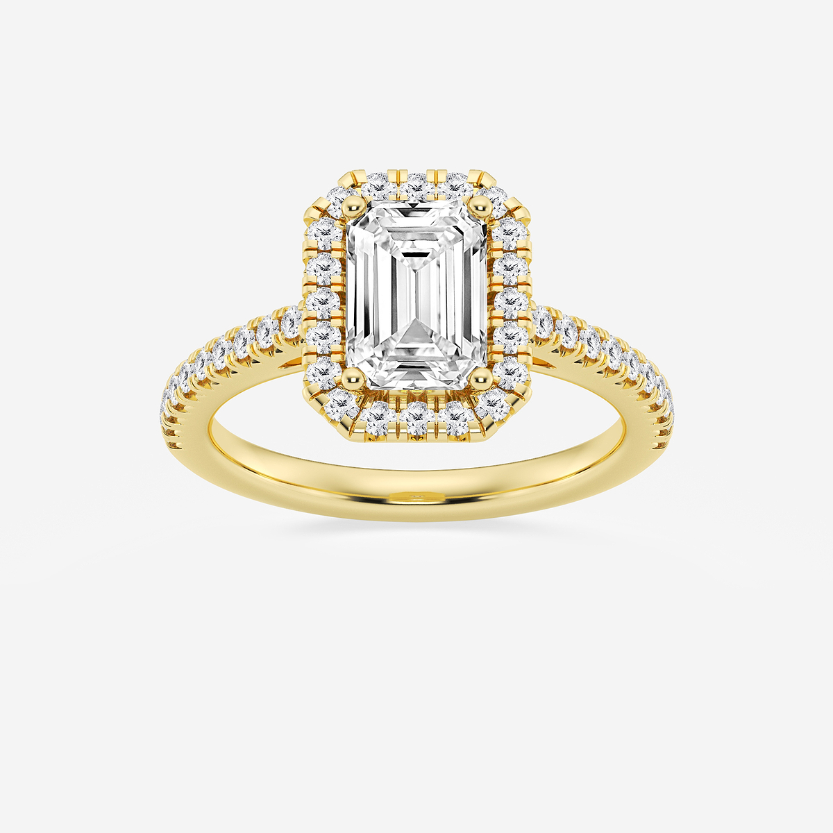 2 ctw Emerald Lab Grown Diamond French Pave Halo Engagement Ring