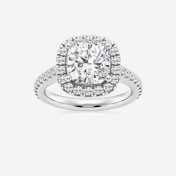 Paradise - 3 ctw Cushion Lab Grown Diamond French Pave Halo Engagement Ring