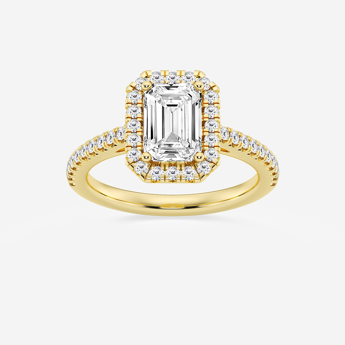 Paradise - 2 ctw Emerald Lab Grown Diamond French Pave Halo Engagement Ring