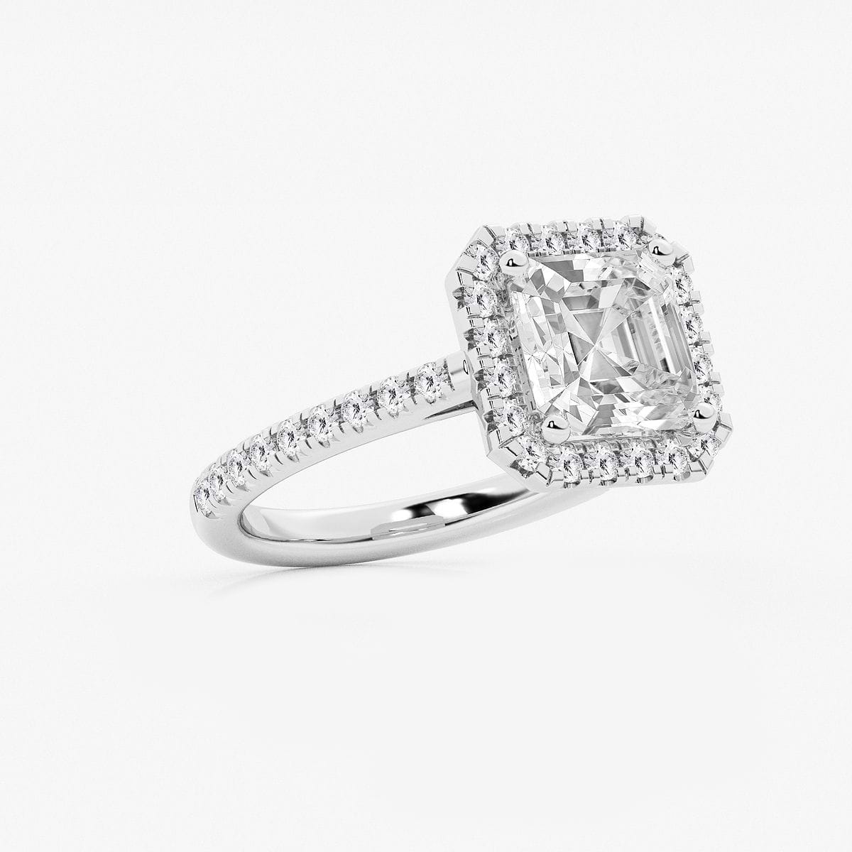 3 ctw Asscher Lab Grown Diamond French Pave Halo Engagement Ring 14K White Gold, D, VVS