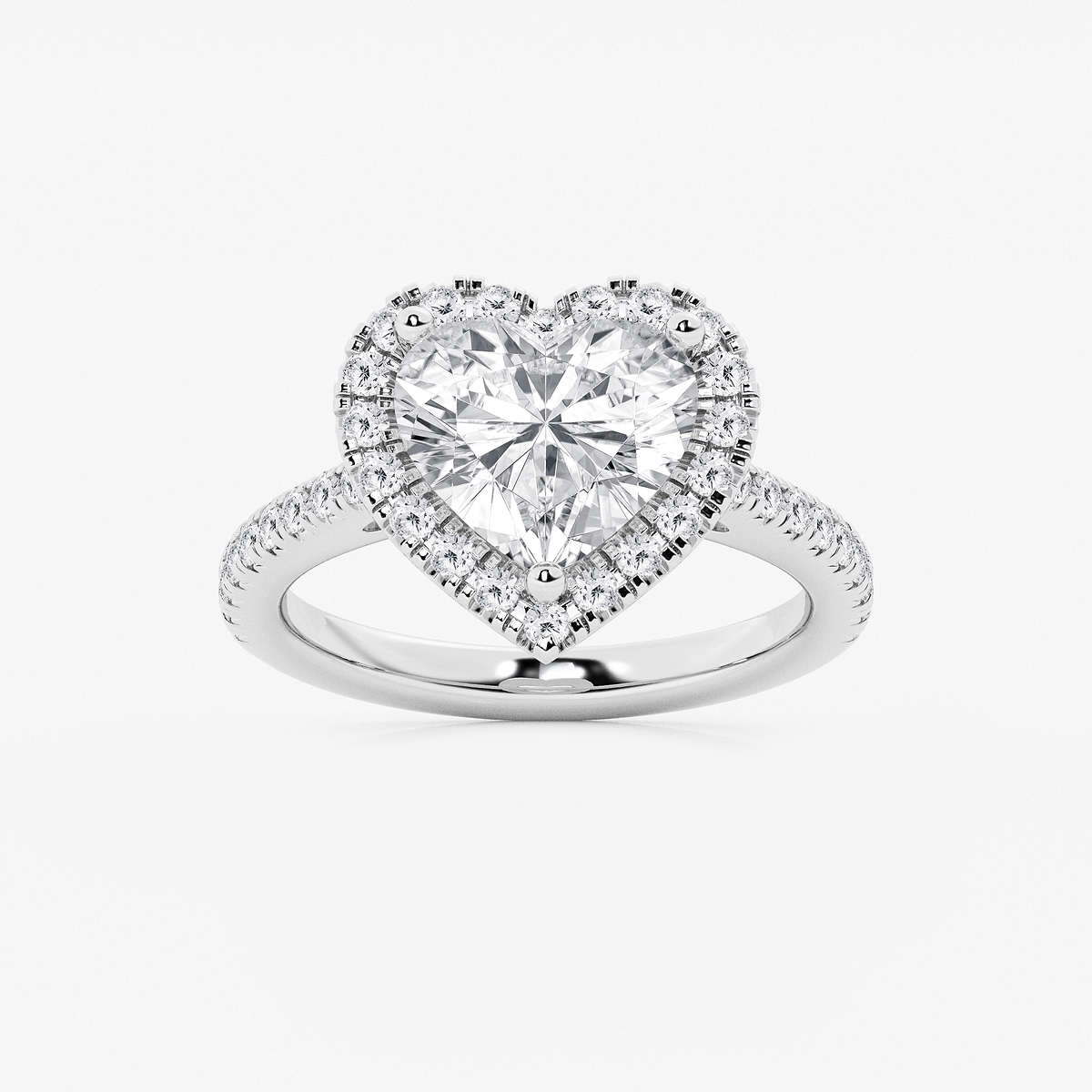 3 2/3 ctw Heart Lab Grown Diamond French Pave Halo Engagement Ring 14K White Gold, E, VS1