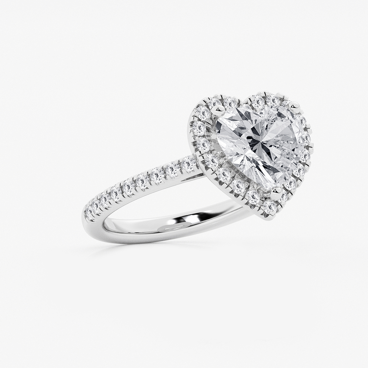3 2/3 ctw Heart Lab Grown Diamond French Pave Halo Engagement Ring 14K White Gold, E, VS1