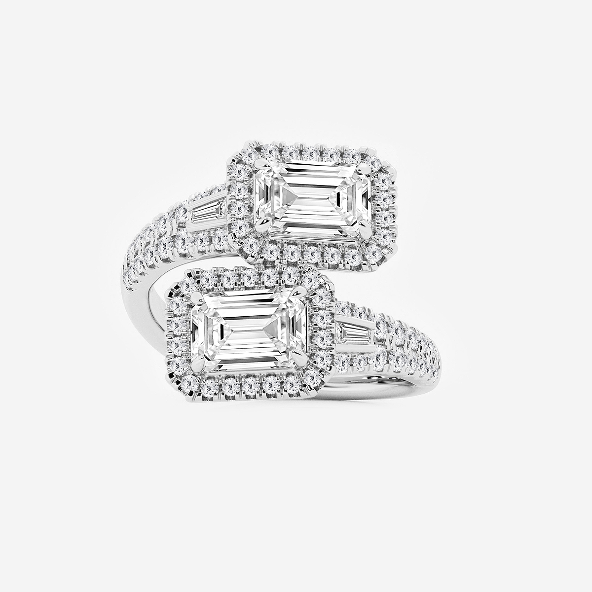 Orion 3/4 ctw Emerald Lab Grown Diamond Halo Bypass Engagement Ring 18K  White Gold, E, VS1