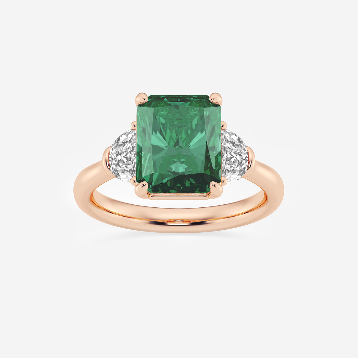 10x8mm Radiant Cut Created Emerald and 5/8 ctw Lab Grown Diamond Three-Stone Engagement Ring