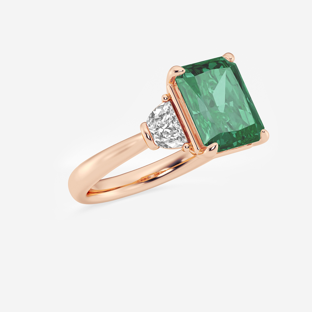 Additional Image 1 for  10x8mm Radiant Cut Created Emerald and 5/8 ctw Lab Grown Diamond Three-Stone Engagement Ring