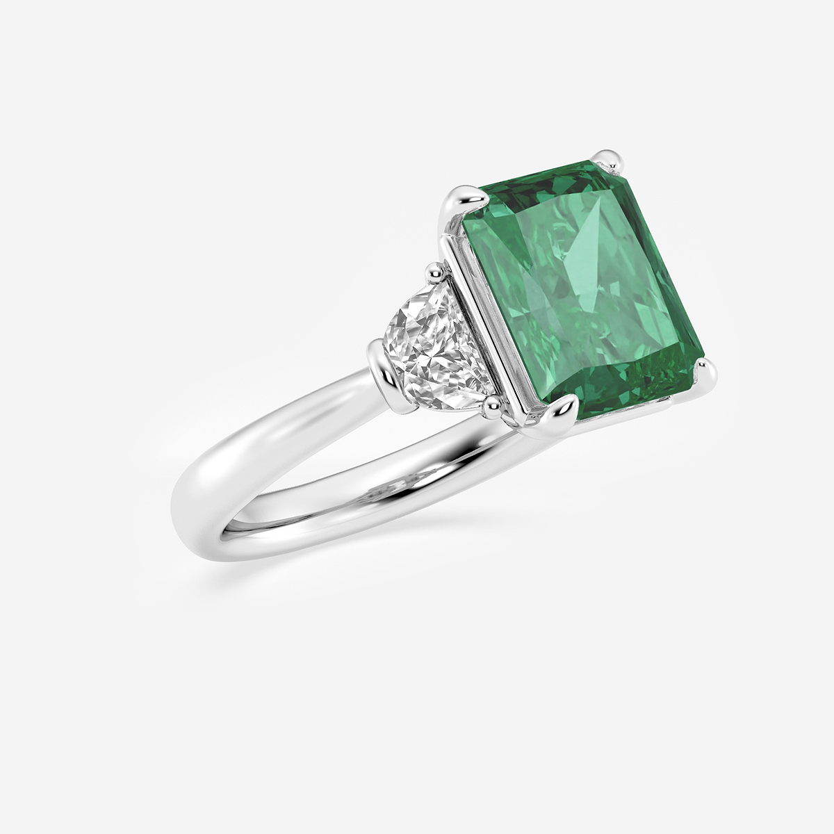 Additional Image 1 for  10x8mm Radiant Cut Created Emerald and 5/8 ctw Lab Grown Diamond Three-Stone Engagement Ring