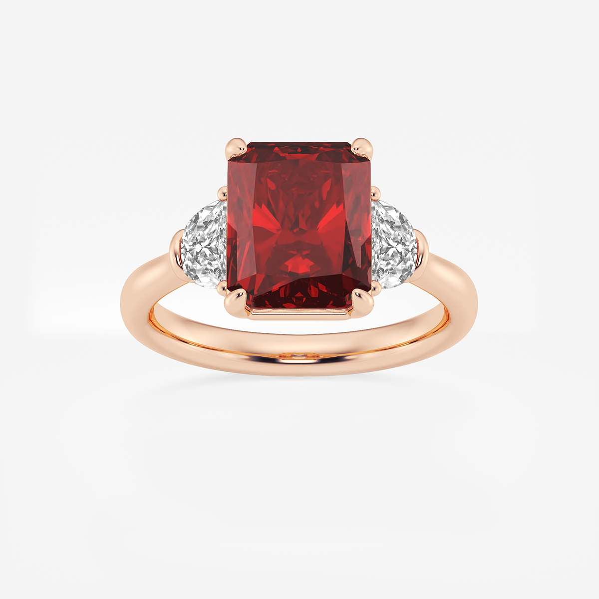 10x8mm Radiant Cut Created Ruby and 5/8 ctw Lab Grown Diamond Three-Stone Engagement Ring