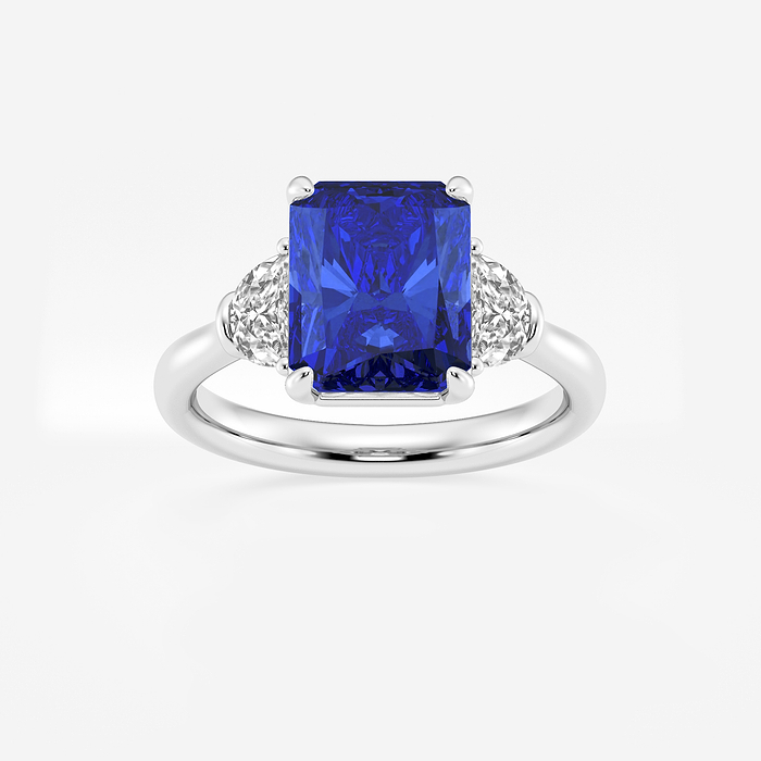 Marigold - 10x8mm Radiant Cut Sapphire and 5/8 ctw Lab Grown Diamond Three-Stone Engagement Ring