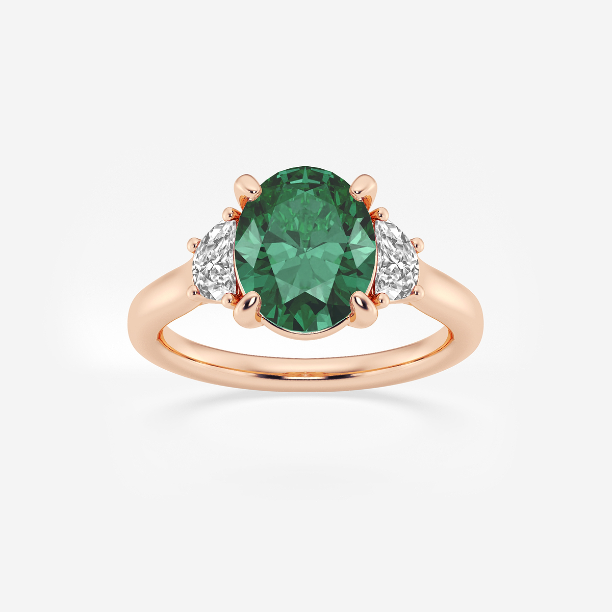 10x8mm ctw Oval Cut Created Emerald and 1/2 ctw Lab Grown Diamond Three-Stone Engagement Ring