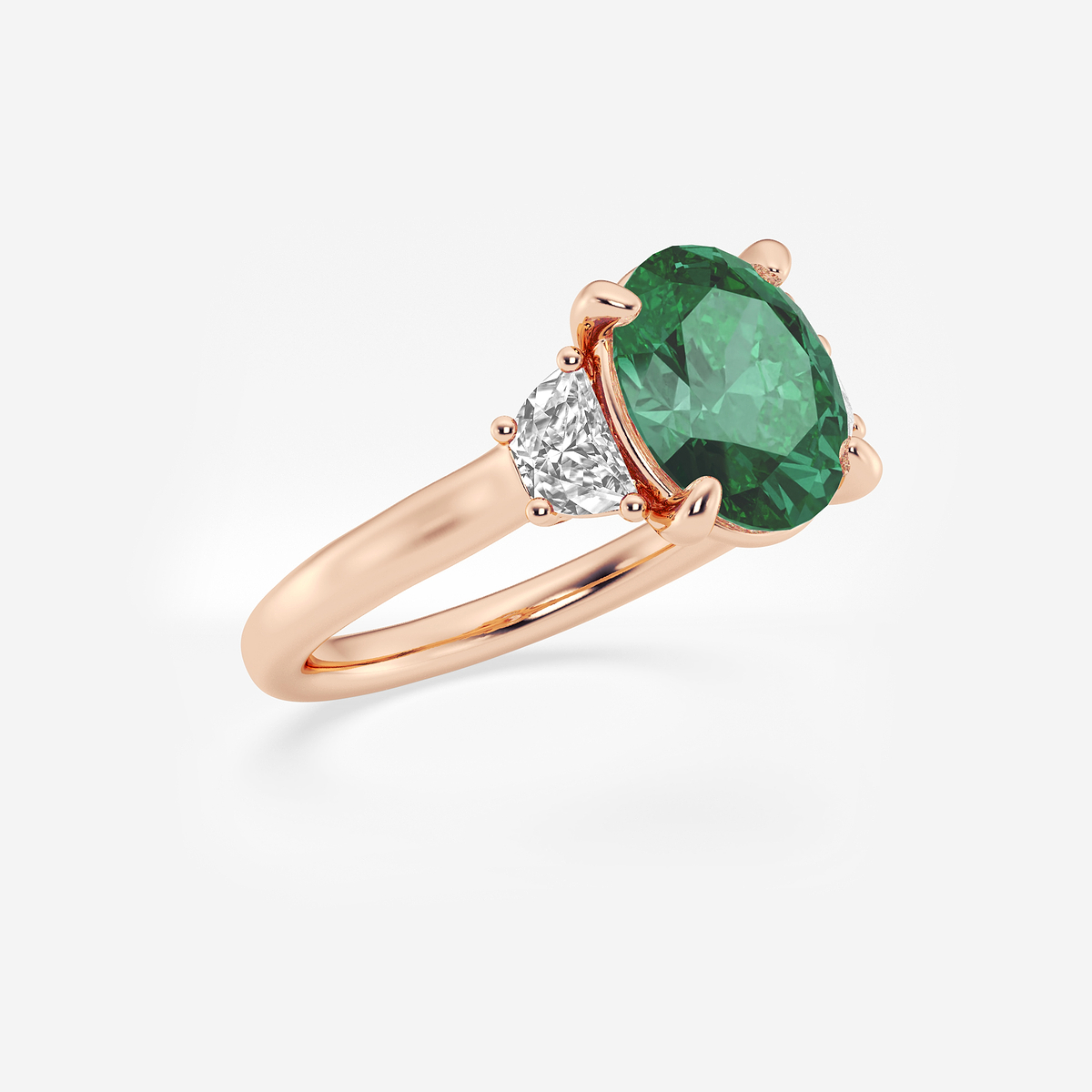 Additional Image 1 for  10x8mm ctw Oval Cut Created Emerald and 1/2 ctw Lab Grown Diamond Three-Stone Engagement Ring