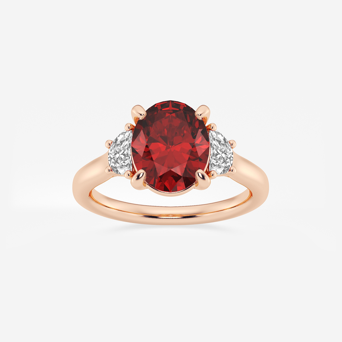 10x8mm ctw Oval Cut Created Ruby and 1/2 ctw Lab Grown Diamond Three-Stone Engagement Ring