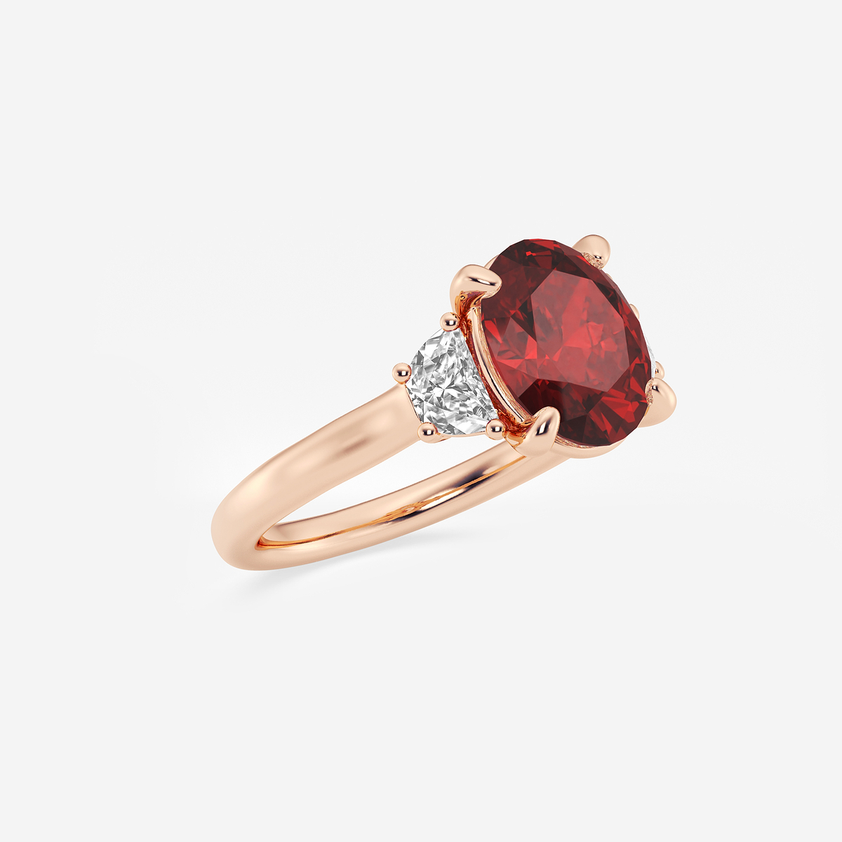 Additional Image 1 for  10x8mm ctw Oval Cut Created Ruby and 1/2 ctw Lab Grown Diamond Three-Stone Engagement Ring
