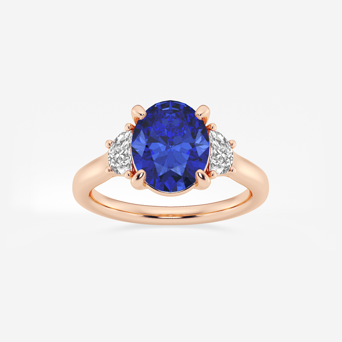 10x8mm ctw Oval Cut Created Sapphire and 1/2 ctw Lab Grown Diamond Three-Stone Engagement Ring