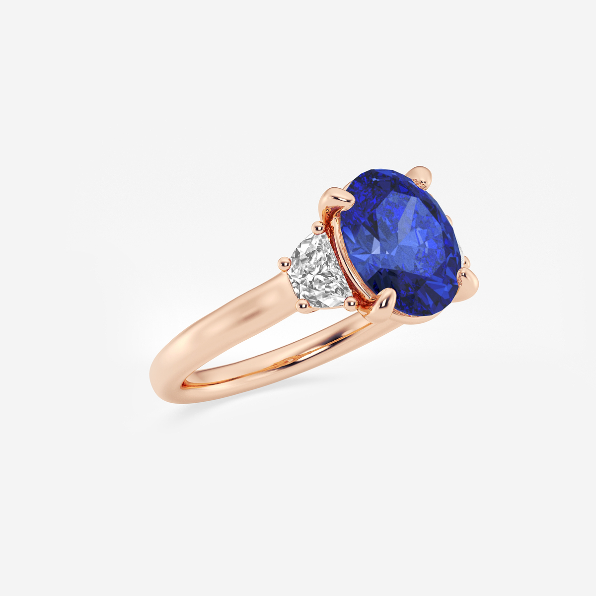 Additional Image 1 for  10x8mm ctw Oval Cut Created Sapphire and 1/2 ctw Lab Grown Diamond Three-Stone Engagement Ring