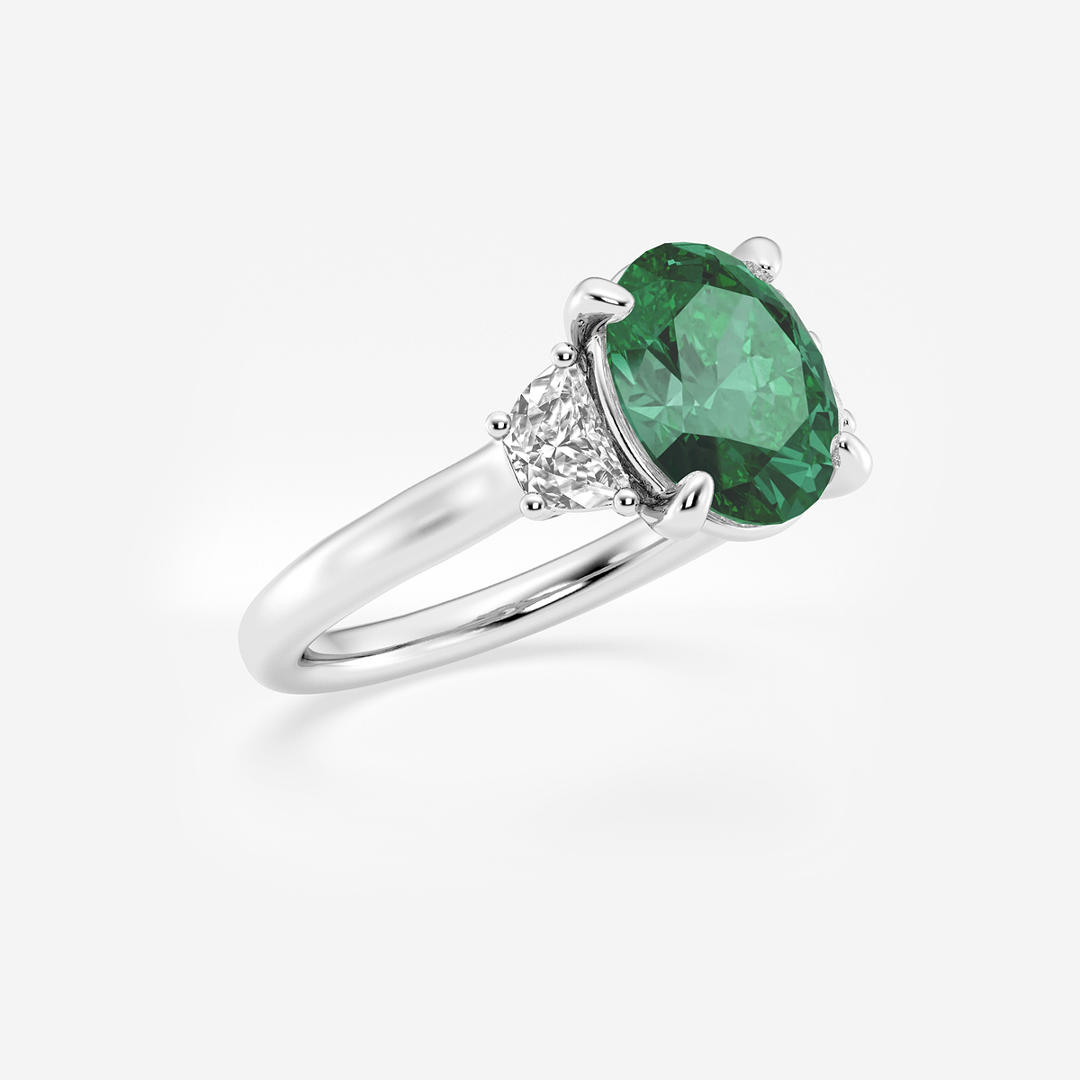 Additional Image 1 for  10x8mm ctw Oval Cut Created Emerald and 1/2 ctw Lab Grown Diamond Three-Stone Engagement Ring
