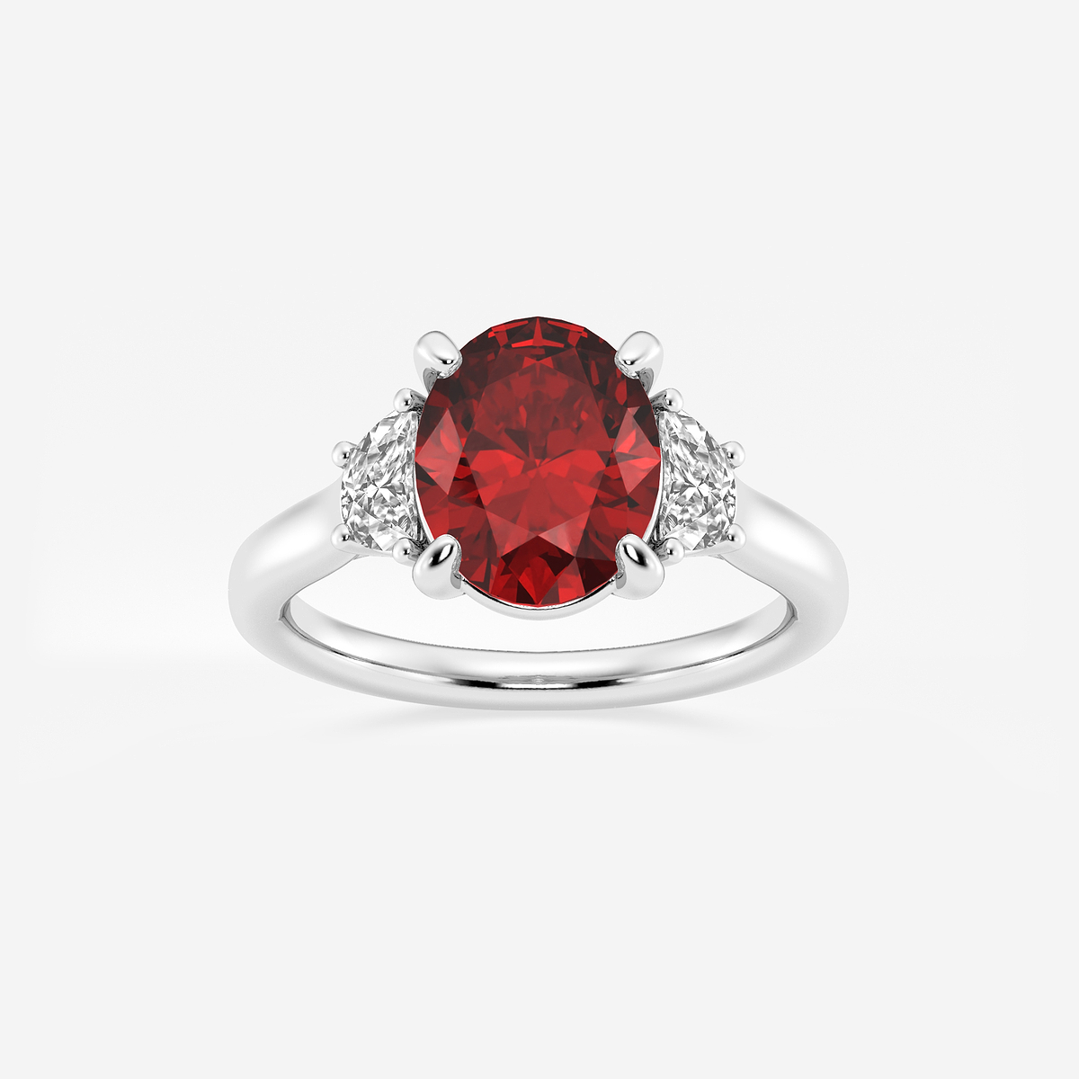 10x8mm ctw Oval Cut Created Ruby and 1/2 ctw Lab Grown Diamond Three-Stone Engagement Ring