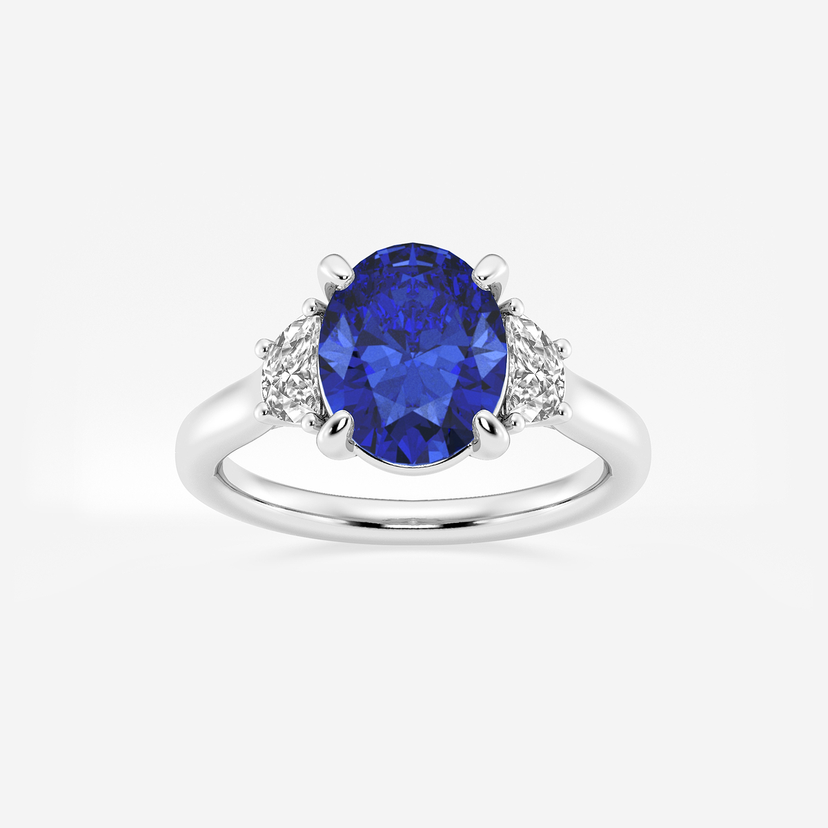 10x8mm ctw Oval Cut Created Sapphire and 1/2 ctw Lab Grown Diamond Three-Stone Engagement Ring