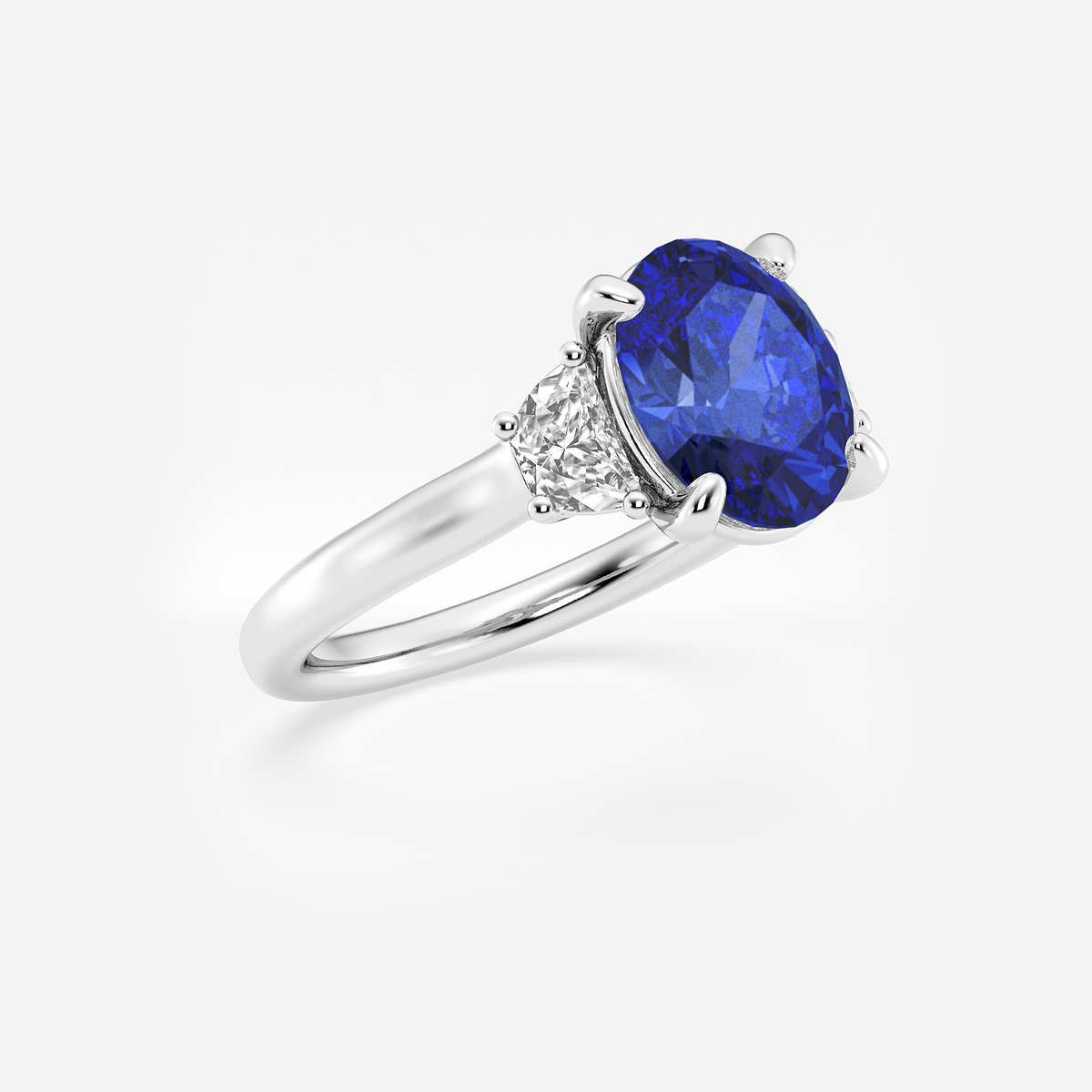 Additional Image 1 for  10x8mm ctw Oval Cut Created Sapphire and 1/2 ctw Lab Grown Diamond Three-Stone Engagement Ring