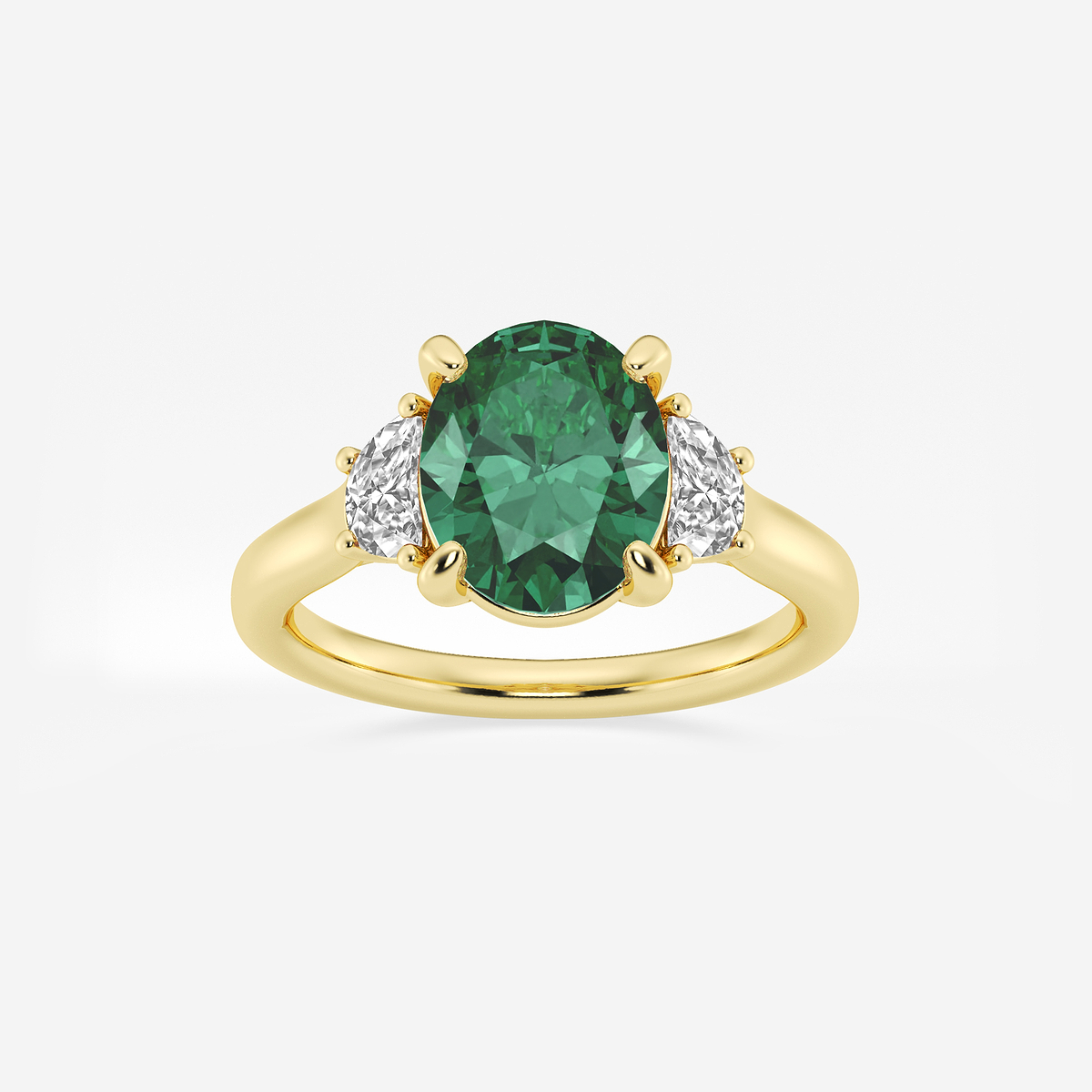 10x8mm ctw Oval Cut Created Emerald and 1/2 ctw Lab Grown Diamond Three-Stone Engagement Ring