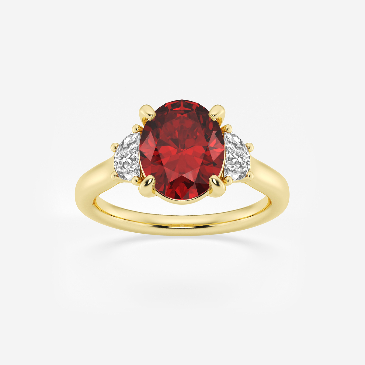 10x8mm ctw Oval Cut Created Ruby and 1/2 ctw Lab Grown Diamond Three-Stone Engagement Ring