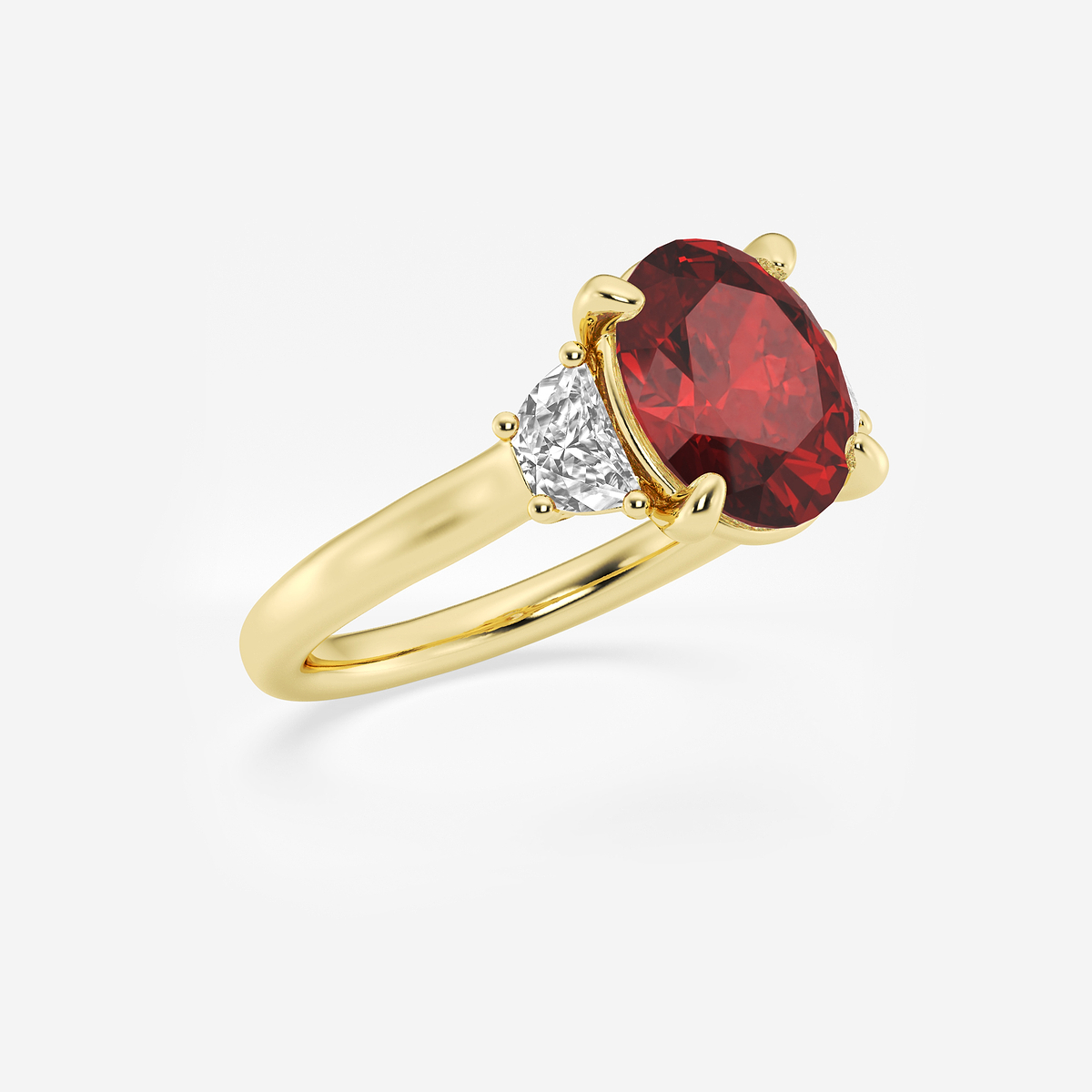 Additional Image 1 for  10x8mm ctw Oval Cut Created Ruby and 1/2 ctw Lab Grown Diamond Three-Stone Engagement Ring