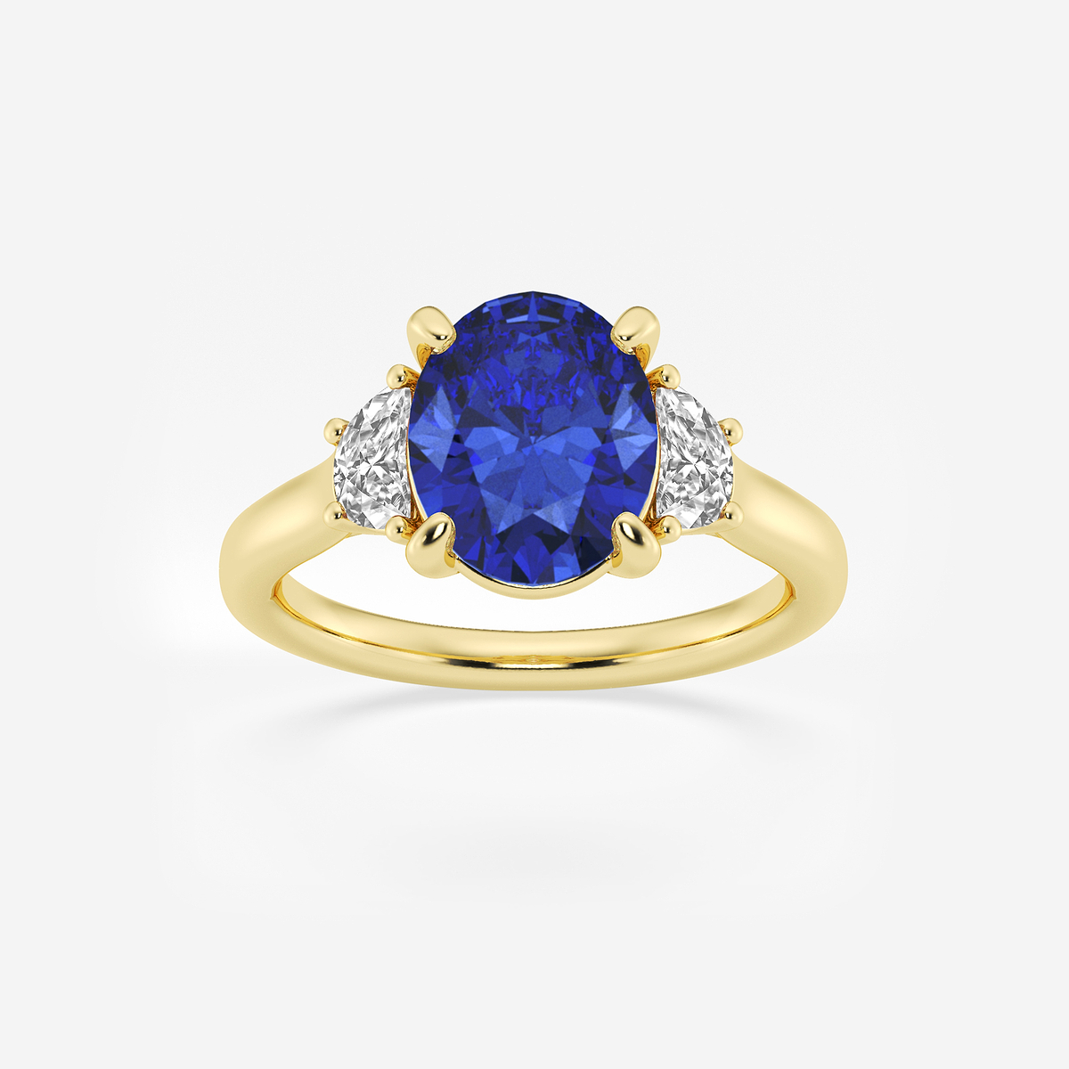 10x8mm ctw Oval Cut Created Sapphire and 1/2 ctw Lab Grown Diamond Three-Stone Engagement Ring