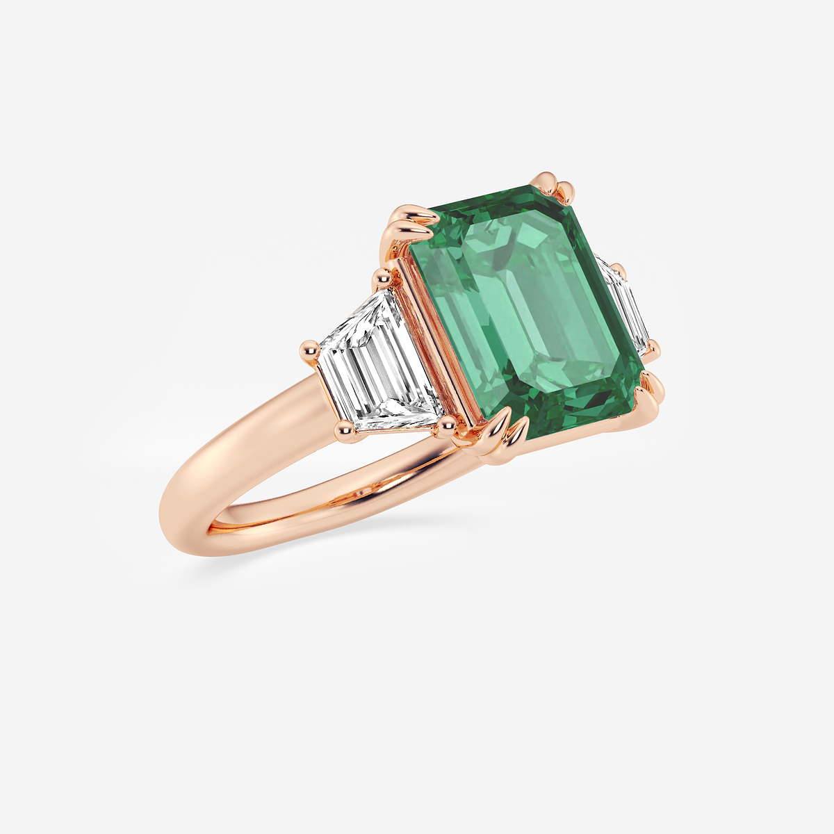 Additional Image 1 for  6 ctw Emerald Cut Emerald and Trapezoid Lab Grown Diamond Three-Stone Engagement Ring